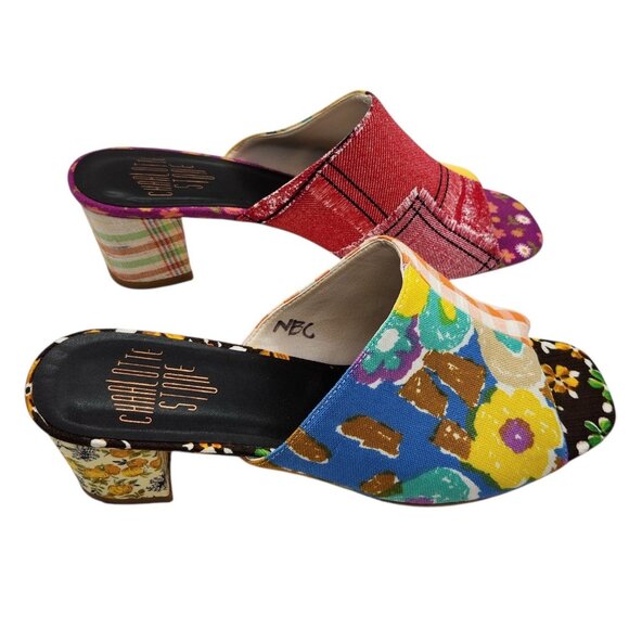Charlotte Stone Jia Slip On Heeled Mule Sandals 12 Fabric Upper Limited Edition - Picture 2 of 9